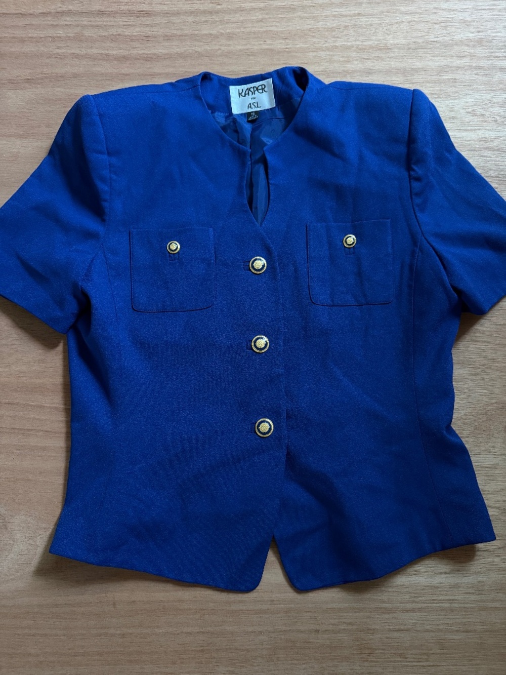 Kasper A.S.L royal blue blazer size 16 gold buttons short sleeve peplum